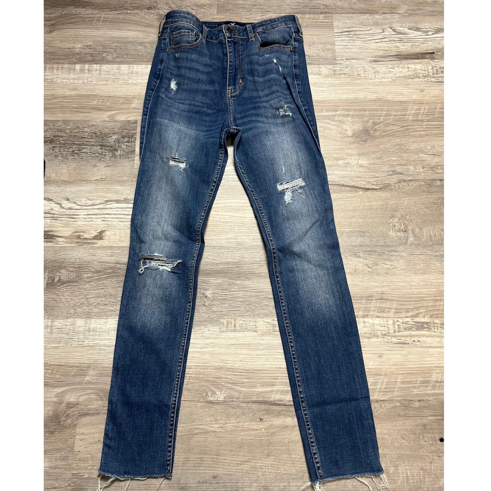 Hollister Womens 7R W28 L30 Distressed Skinny Jeans Raw Hem Medium Wash Denim